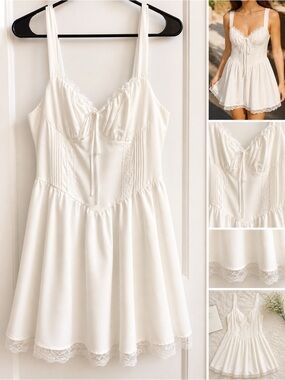 SHEIN White Satin Lace-Trim Slip Chemise